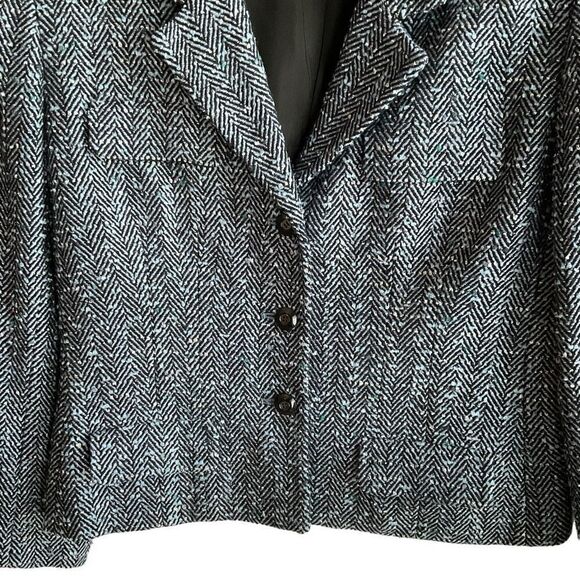 Carlisle Suit Jacket Silk Wool Blend Button Front Tweed Boucle Blue Black 14 - Picture 7 of 11